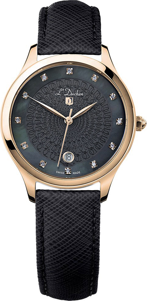 Женские часы L`Duchen Grace D 791.41.31, механизм кварцевый, циферблат черный, браслет кожа — Изображение 1